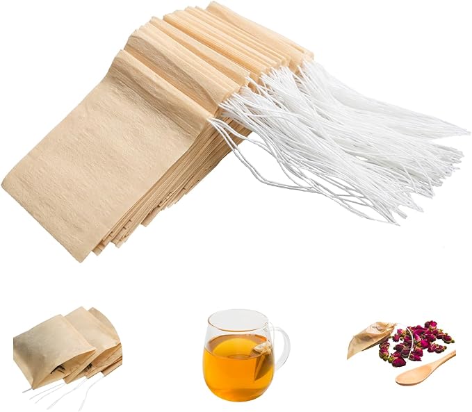 Eketirry 400pcs Disposable Tea Bags for Loose Tea, Empty Tea Bag with Wood Pulp Material, Unbleached Tea Filter Bag with Drawstring (Initial,2.36 x3.15 inch)