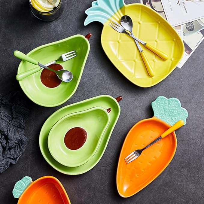 BESTOYARD Avocado Shape Ceramic Appetizer Plate 6.49X4.25 Inch Snack Dish for Serving Fruits Salads Desserts Tableware for Kitchen Dining Entertaining