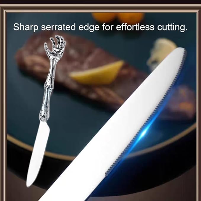 Stainless Steel Flatware Tableware Modern Look Great Gifts For Halloween Easter and Christmas (Silver, SKELETON HAND)
