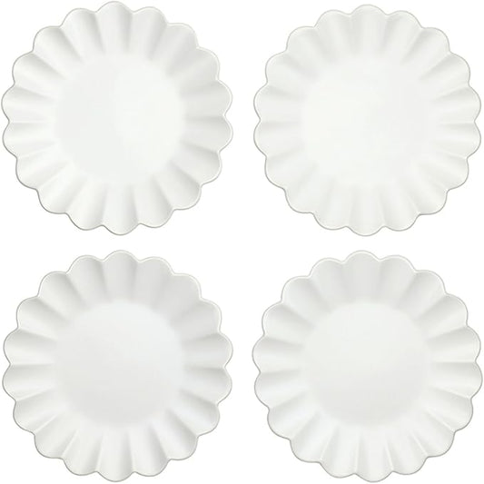 Santa Barbara Design Studio Appetizer Plate Set - 6" Ceramic Dessert Plates with Scalloped Rim, 4-Count, White