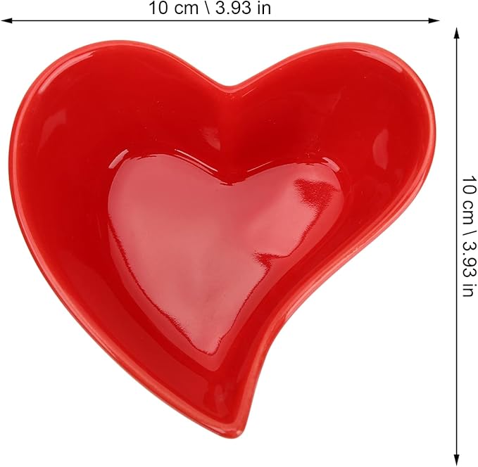 Alipis Heart Dipping Sauce Bowls 6Pcs Red Love Heart Shaped Ceramic Side Dish Bowl Appetizer Plates for Wedding Mothers Day Party