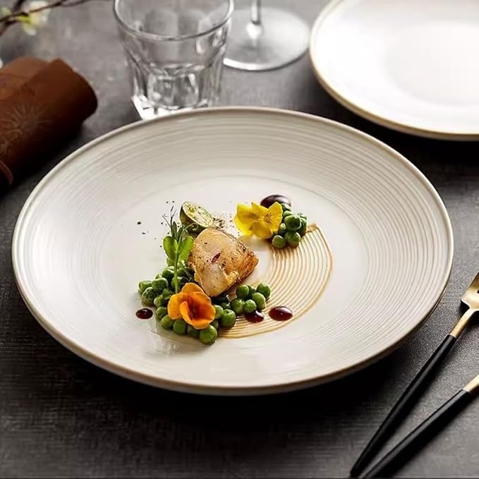 Kitchen Plates Dinner Plate Steak Western Plate Household Ceramic Tableware Restaurant Appetizer Plate Pasta Breakfast Plate Restaurant Plates(18cm)