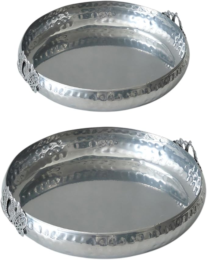 Metal Tray for Serving Fruits and Snacks with Organizer for Desserts, Silver