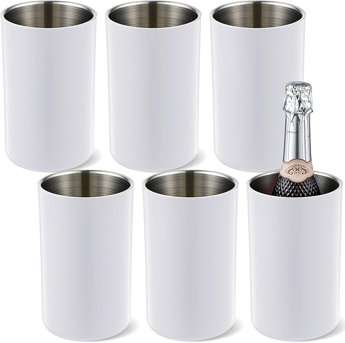 6 Pack Wine Chiller Bucket Wine Bottles Cooler Bulk, Stainless Steel Double Wall Insulated Champagne Ice Bucket for Parties,Fits for 750 ml Bottles (White)