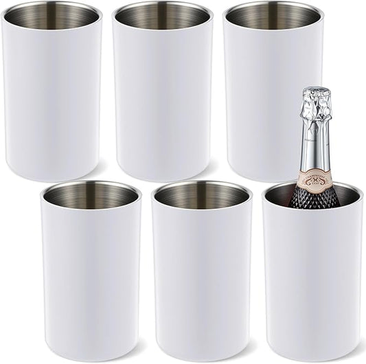 6 Pack Wine Chiller Bucket Wine Bottles Cooler Bulk, Stainless Steel Double Wall Insulated Champagne Ice Bucket for Parties,Fits for 750 ml Bottles (White)