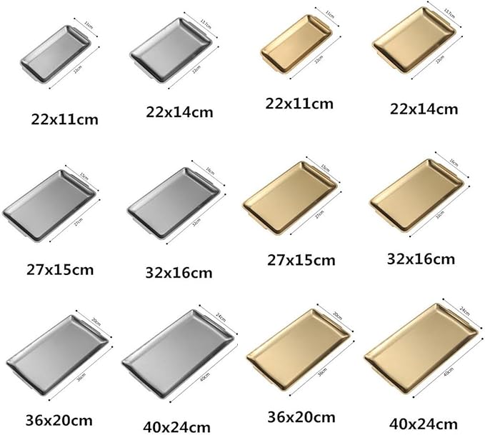 Stainless Steel Rectangle Serving Tray, BBQ Sushi Flat Dish Bread Pastry Baking Pan for Home Parties Living Room Restaurant Table,Gold,40 * 24cm