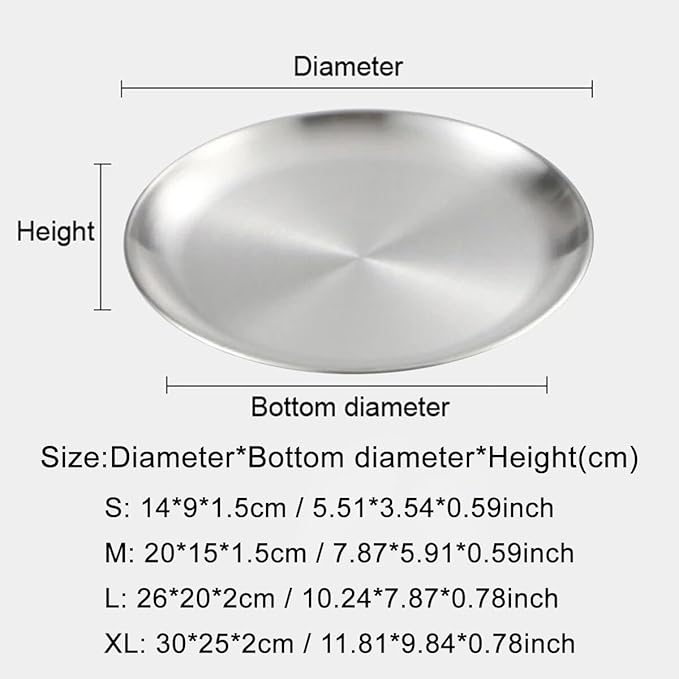 Stainless Round Serving Trays, Silver Decorative Storage Tray for Restaurant, Kitchen, Food, Coffee Table, 10.23×7.87×0.78in