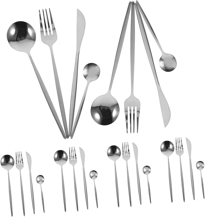Ciieeo 6 Sets Stainless Steel Flatware for Serving Steak and Desserts Soup Forks Spoons and Cutters for Kitchen and Dining Table