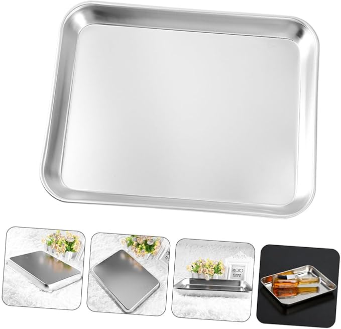 GARVALON Stainless Steel Food Plate Multi-Purpose Serving Tray for Appetizers Snacks Desserts Baking