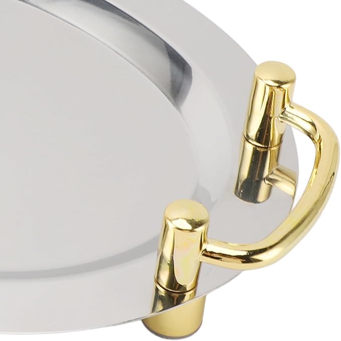 Stainless Steel Serving Tray, Multifunction Portable Metal Serving Tray with Handle, Buffet Serving Snack Tray for Coffee, Desserts, Cakes, (Rectangle Shape with
