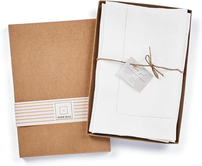 Home Ekaa 100% Pure Linen White Napkins 20 x 20 Inch - Washable Hemstitch Cloth Dinner Napkins Set of 4 - for Christmas, Fall, Winter, Holiday & New Year - Elara