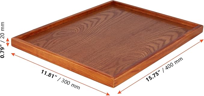 SINJEUN 4 PCS Solid Acacia Wood Serving Trays, 15.7" x 11.8" Rectangular Wooden Platters, Large Wood Platter for Food Vegetable Fruit Charcuterie Appetizer Dessert Cookie Coffee, Brown