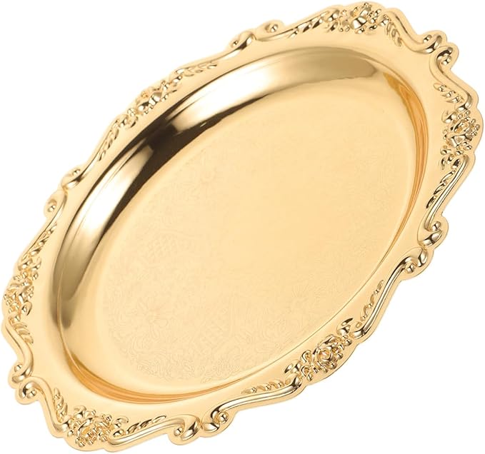 Sewroro Golden Serving Tray Round Iron Dessert Platter Snack Serving Platter for Home Entertaining and Jewelry Display