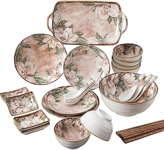 Dinnerware Sets Dish Set,20 PcssPorcelain Tableware Set with Plates Bowls and Dish,Floral Pattern Ceramic Dinner Set for Home Kitchen
