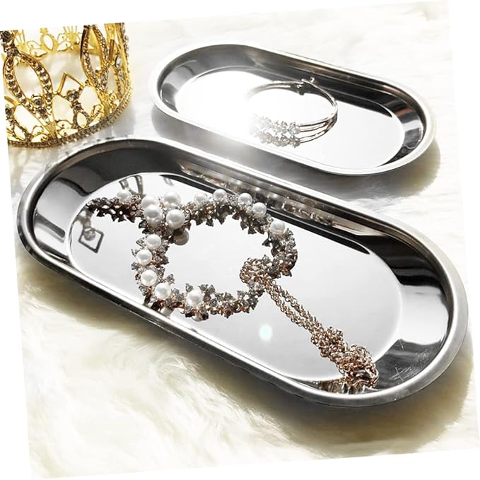 Nordic Style Jewelry Storage Serving Tray Large Silver Trinket Holder Metal Snack Dish