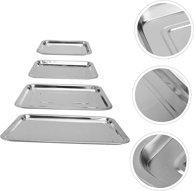 PRETYZOOM 4pcs Stainless Steel Food Arranging Dish Silver Trays for Serving Easy to Clean for Parties