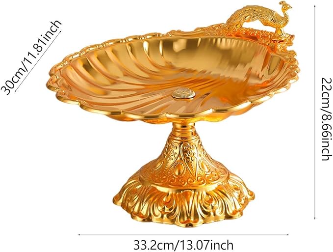 Fruit Plate Vegetable Holder with Base Decor Container Stand for Kitchen Counter Home Bread Snacks Serving Tray- Gold