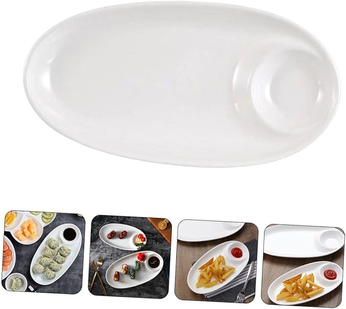 Amosfun Decorative Ceramic Appetizer Plate Divided Food Serving Tray for Dips Snacks and Sushi for Home Restaurant and Parties Easy to Clean and Dishwasher Safe
