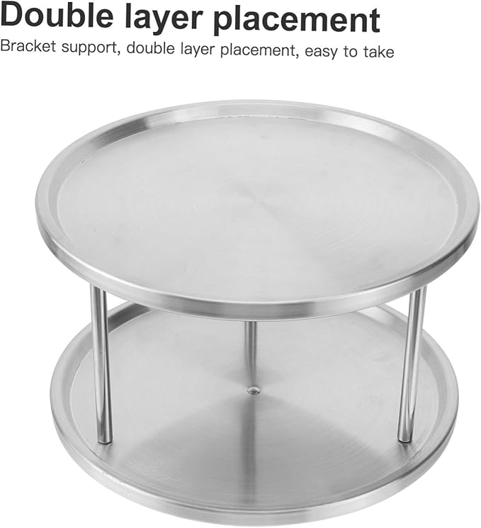 Cabilock Stainless Steel Seafood Snack Plate Double with Bracket Food Serving Tray for Restaurant Party Buffet Silver Kitchen Utensil