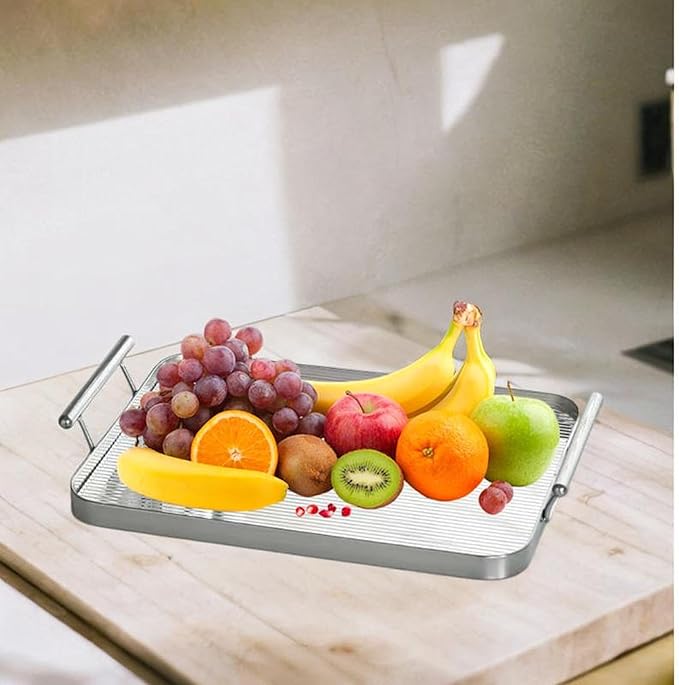Tray for Serving Fruits and Teas with Cup Holder for Cafes and Restaurants, S