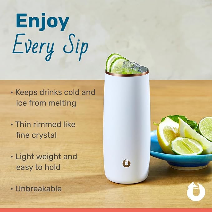 SNOWFOX Premium Vacuum Insulated Stainless Steel Cocktail Glass/Drink Tumbler, Set of 2, Drinks Stay Icy Cold, Thermal Highball Glasses, Elegant Home Entertaining, Classic Barware, 14.5 oz, Mermaid