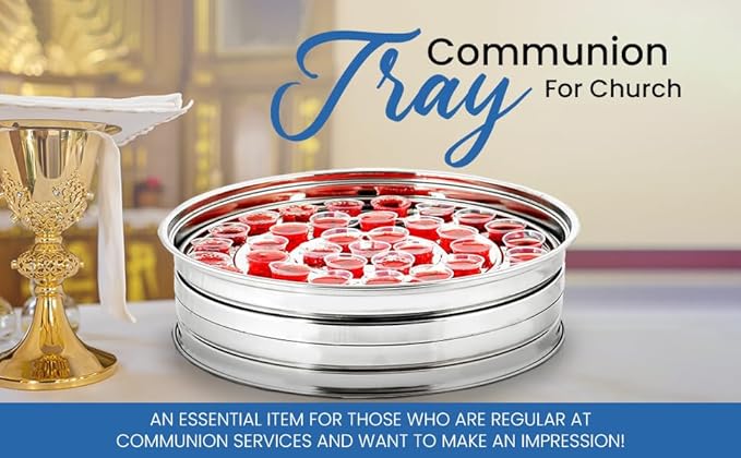 VJR Silver Premium Communion Tray – Stainless Steel Church Communionware Set – Holds 40 Cups – Tray Only Without Lid – Church Supplies