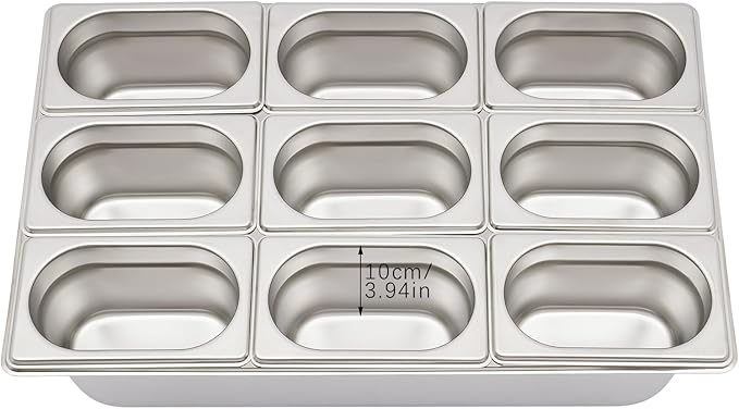 9 Pans Ice Food Serving Display Container w/Clear Roll Top Cover, Stainless Steel Serving Tray Catering Supplies Buffet Display Condiment Dispenser Plate Case for Restaurant Hotel Kitchen