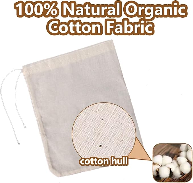 30 Pcs Natural Cotton Spice Bags for Cooking:4x6,6x8Reusable Tea Filters with Drawstring, Ideal for Straining Soups, Herb Sachets & Cold Brew (Food-Grade Cotton). (4x6"15pcs，6x8"15pcs)