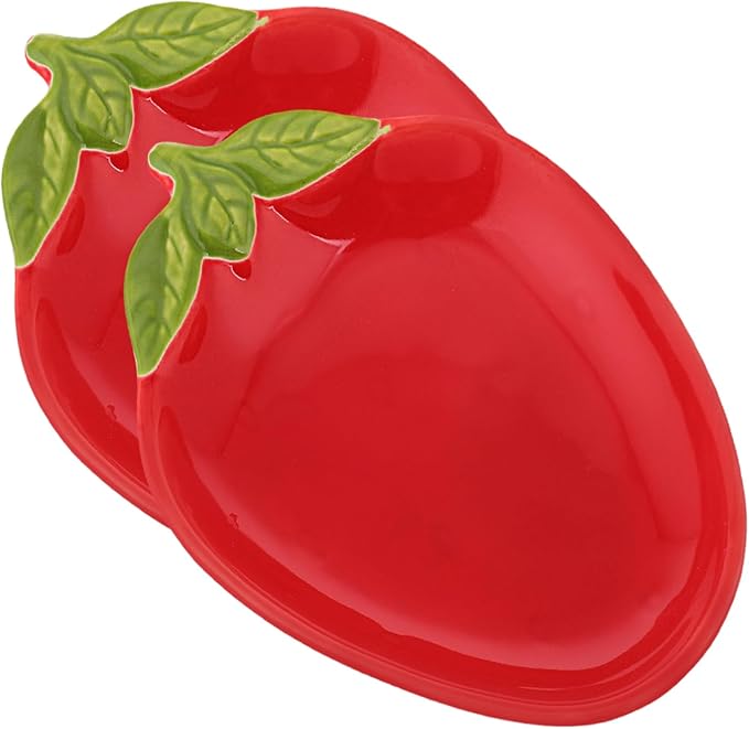 2pcs Strawberry Shape Ceramic Bowl Salad Plate Decorative Dessert Serving Plate Ceramic Seasoning Dishes