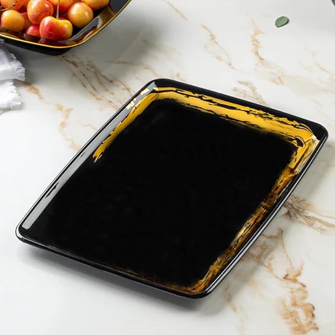 Disposable Whisk Collection Plastic Black Rectangular Serving Tray Gold Accent 8" x 11" - Stunning and Perfect for Any Occasions: Pack of 20