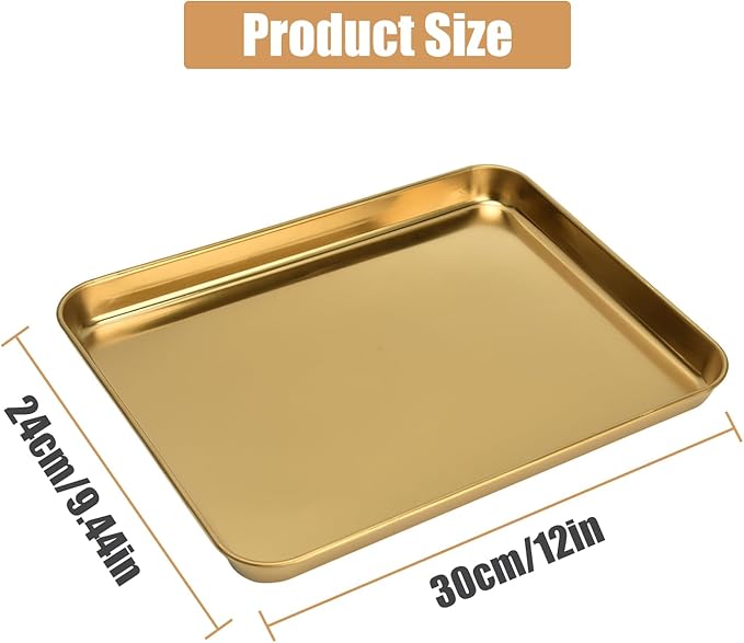 12×9.44in Gold Stainless Steel Flat Bottom Rectangular Serving Food Coffee Tray for Serving Appetizers Snacks Desserts Creating Charcuterie Tray