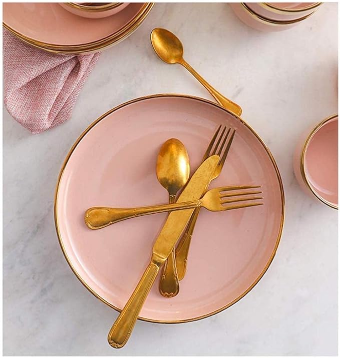 Fine Dinnerware Set,9 Pieces for 2 People Pink Phnom Penh Porcelain Dinner Set Ceramic Plate Bowl Tableware Combination Set