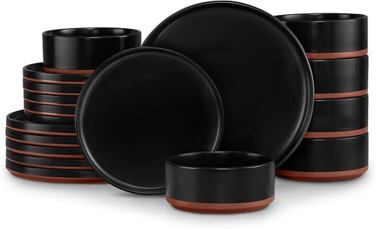 LIANYU Plates and Bowls Sets, 18 Pieces Stoneware Dinnerware Set for 6, Modern Kitchen Dinner Set Ceramic Dishware Dishes Set, Microwave and Dishwasher Safe, Charcoal Black