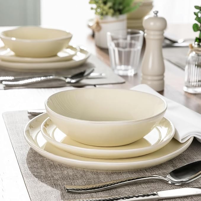 AmorArc Ceramic Dinnerware Sets,Handmade Reactive Glaze Plates and Bowls Sets,Highly Chip and Crack Resistant | Dishwasher & Microwave Safe Dishes Set, Service for 8 (24pc)