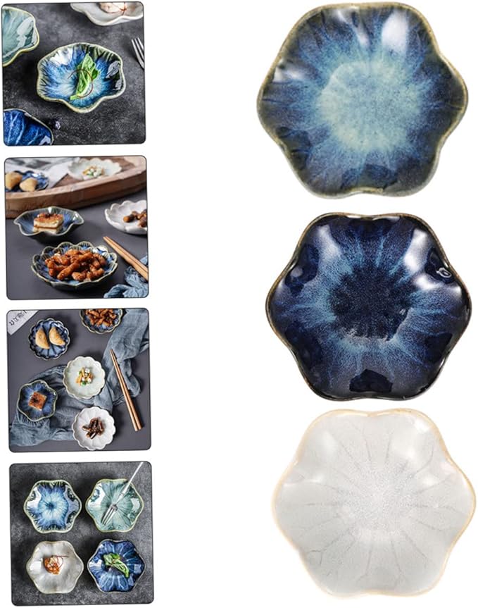 Luxshiny 3pcs Ceramic Seasoning Dishes for Dipping Sauces Beautiful Design for Appetizers Side Dishes and Home Entertaining