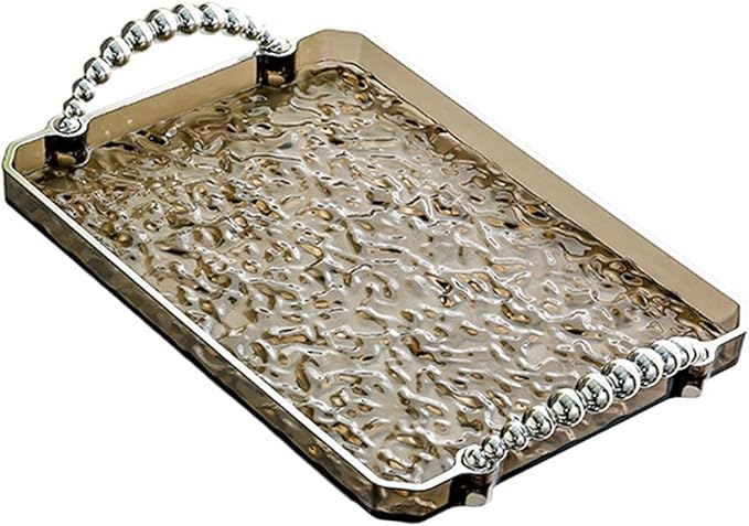 Yajuyi Rectangular Tray for Serving and Organizing Jewelry, Fruit, and More in Living Room, Gray Silver Edge