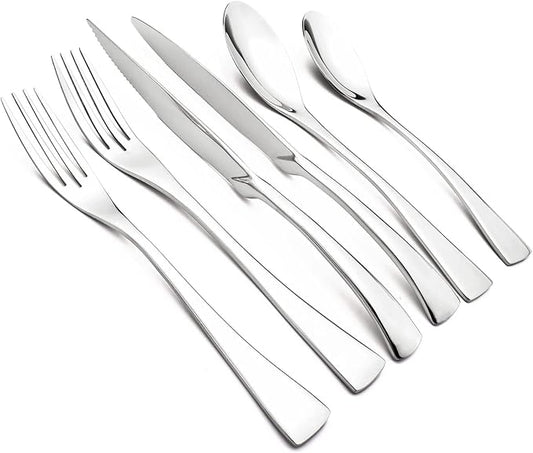 24-Piece 304 Silverware Set, Mirror Polish Serving Flatware Cutlery Set Include Steak Knife Fork Spoon, Wedding Kitchen Restaurant Utensils Daily Use, Service For 4, Silver