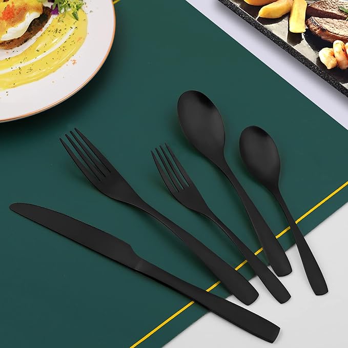 40 Piece Silverware Set, Bettlife Matte Black Silverware Set for 8, Stainless Steel Flatware, Utensil Sets Cutlery Set for New Apartment, Minimalist, Dishwasher Safe