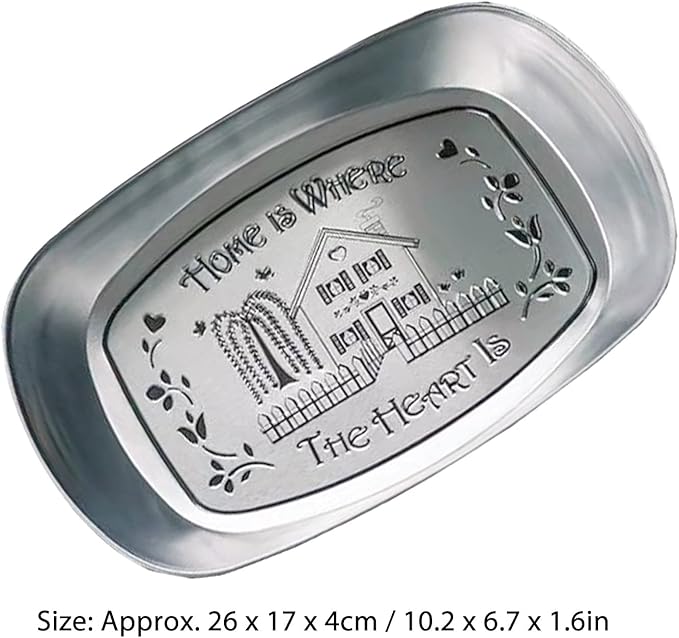 Portable Bread Tray, Oval Metal Picnic Plate Reusable Decorative Bread Serving Tray Multipurpose Tinplate Food Tray for Parties Gatherings (Home Style)