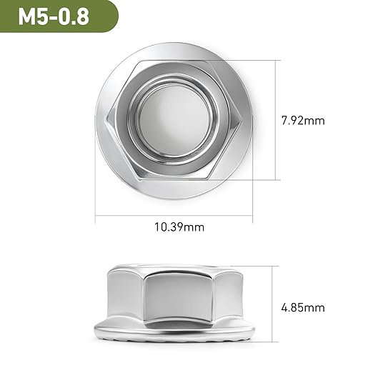 M5 Flange Nuts 175Pcs, Metric M5-0.8mm Serrated Flange Hex Nuts 304 Stainless Steel 18-8, Bright Plain Finish