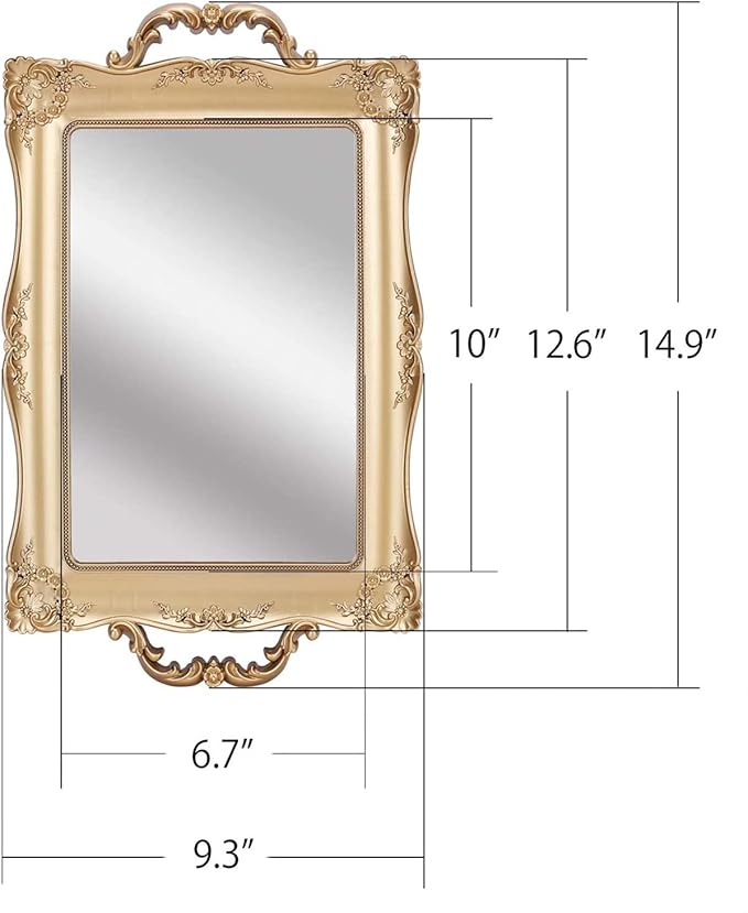 Hamphinee Rectangle Floral Decorative Mirror Tray, Perfume Organizer, Jewelry Dresser Organizer Tray & Display, Makeup Organizer Vanity Tray, Serving Tray, 9.3"x14.9", Gold