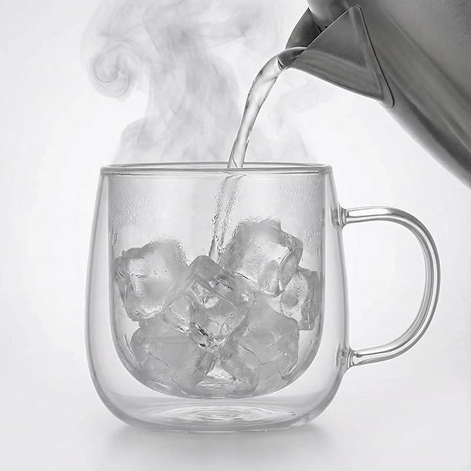 BEoneBEwin 10oz Double Walled Glass Coffee Mugs Set of 2, Clear Insulated Mug for Cappuccino, Latte, Borosilicate Glass Cup, Heat & Cold Resistant Glasses