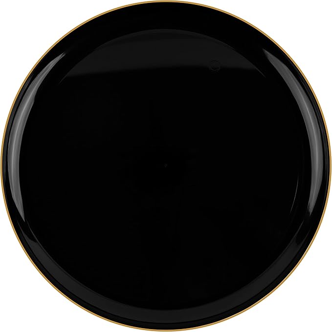 PLASTICPRO [30 Pack 10.6 Plastic Party Plates Edge Collection Black with Gold Rim Premium heavyweight Elegant Disposable Tableware Dishes (Black With Gold Rim,