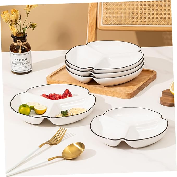 BESTYASH Ceramic Divided Serving Plate with Compartments Heat Resistant Portion Control Dinner Dish for Fruits Appetizers Desserts Smooth Food Safe Tableware for Home and Parties