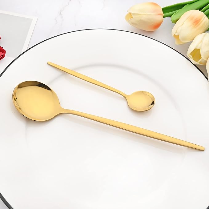 32 Piece Basic Silverware Set, 100% Stainless Steel Tableware Kitchen Silverware Ideal For Wedding/Party/Restaurant/Home, Service For 8, Mirror Stain - Gold
