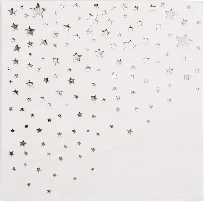 The Essential Concierge 100 White 3-Ply 5x5 Inch Silver Star Cocktail Napkins