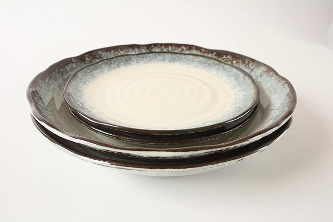 Mino Ware Japanese Ceramics 2 Pasta Plate & 2 Salad/Appetizer Plate Made in Japan (Japan Import) TNG003 (Rusty Green)