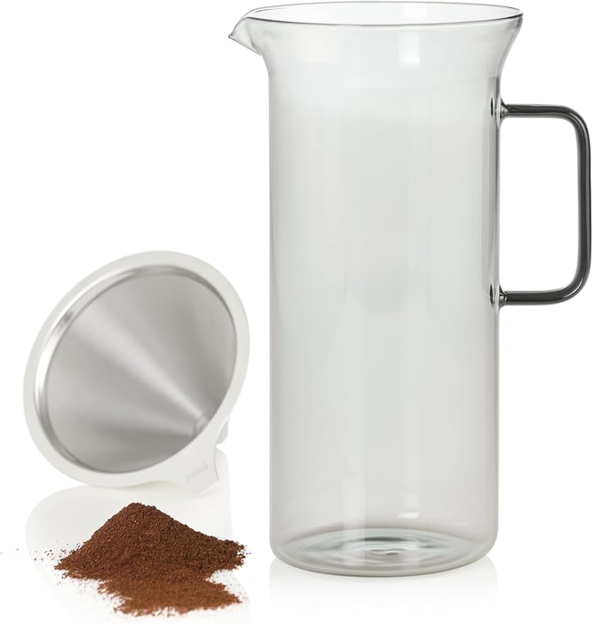 AdHoc Pour Over Coffee Maker - Manual Brewer for Ground Coffee - Reusable Stainless Steel Filter - Heat-Resistant Glass Coffee Dripper - Dishwasher Safe