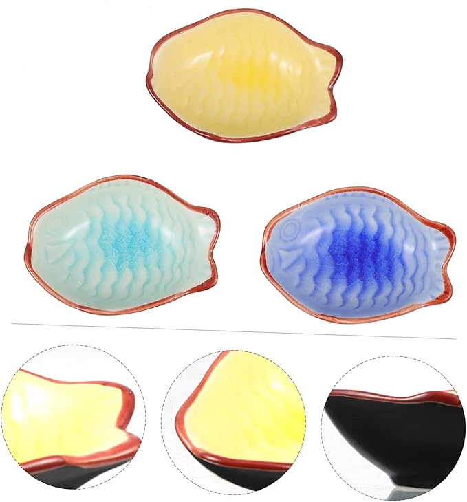 Garneck 3pcs Ceramic Sauce Dishes for Condiments Platters for Appetizers Seasoning Plates for Dipping Mustard Sauce Random Style