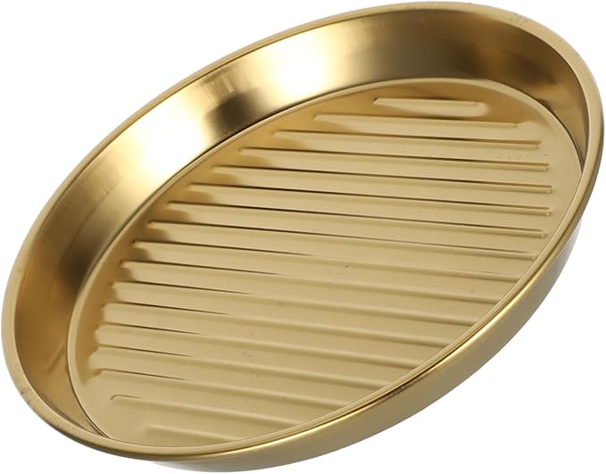 Mobestech Golden Stainless Steel Steak Plate Round Serving Tray for Seafood and Snacks Elegant Design for Family Meals and Outdoor Bbqs and Portable Dinner Plates